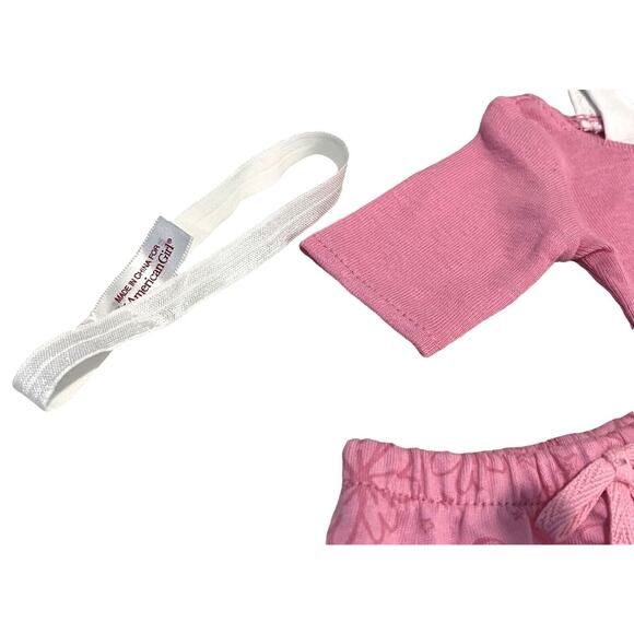 American Girl Doll PINK PAJAMAS + SLIPPERS & HEADBAND Long Sleeve Over Tank NEW - Picture 7 of 12